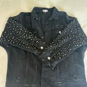 Distressed Black Denim Jacket with Studs